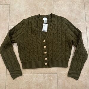 H&M Olive Green Cable Knit V-Neck Button Cardigan